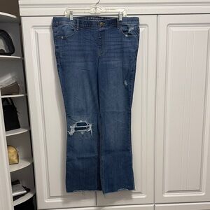 Maurices Medium Blue Pull On Jeans with Ripped Accents